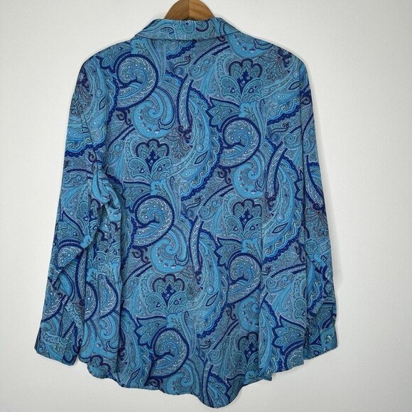 Susan Graver Button up Shirt Blue Paisley 1X Preppy - Picture 5 of 9